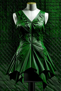 A dark green leather dress, without sleeves,used in pleats, inspired by the fractal in geometry.