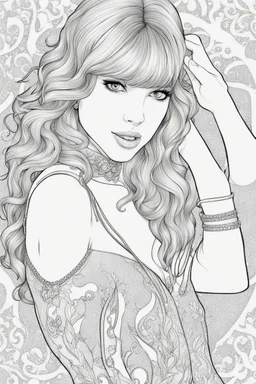 coloring pages of taylor swift for adults, Designs Black and white, No Shading
