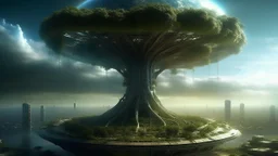 the last tree on earth city of the future year 4222, portal to space, very realistic,