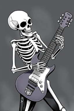 SKELETON EMBRACING HUGGING A GUITAR