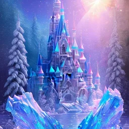 cristal angelic castle crystalline, blue,pink , cosmic, opalescent, gemstones, crystals, other worldly,water,bright, ice background, snow lake blue