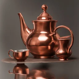 A copper teapot reflects the image of a laughing child