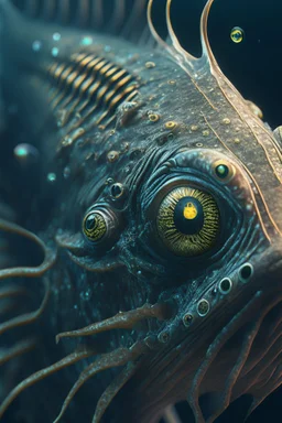 half fish half alien ,cinematic, realistic, intricate details, photorealistic, octane render, 8k, artstation