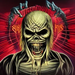 Demon from an Iron Maiden album cover, except he is working in a fast food restaurant in the style of a black and white photo