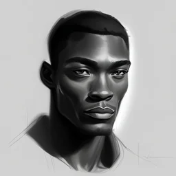 create a sketch of a dark-skinned man, the lines should be careless, the man has gray eyes and dark straight short hair, the man in the picture is alone