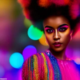 full body shot, masterpiece, best quality, family of three, dark skinned, sparkling eyes, fluorescent skin, colorful makeup, afro, highly detailed body, afrofuturism, scifi, sun light, 4K, RAW, depth of field, high contrast, realistic details, 24mm