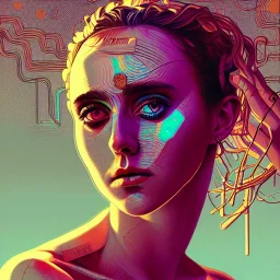 singer Danish MØ face, Camera., concept art, hyper detailed, asaf hanuka, dan mumford, kilian eng, post-apocalyptic, oil on canvas