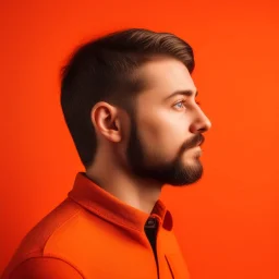 high quality photography 30 year old handsome developer man, stock photo premium, epic view, bright background, profile-pixture shot, closeup, orange background.