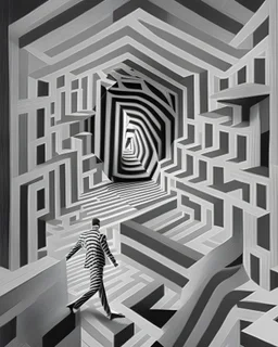 Trompe l'oeil op-art digital canvas, inspired by M.C. Escher