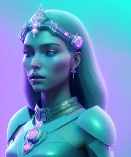 A portrait of a crystalised queen, atmospheric, realistic, unreal engine, cinematic lighting, octane render, transoarent, pink turquoise light