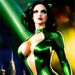 fullbody portrait 'beautiful Sexy Busty CatWoman',wearing skintight transparent suit,crystal clear green eyes,painting by gaston bussiere, greg rutkowski, yoji shinkawa, yoshitaka amano, tsutomu nihei, donato giancola, tim hildebrandt, oil on canvas, cinematic composition, extreme detail,fit full head inside picture,32k