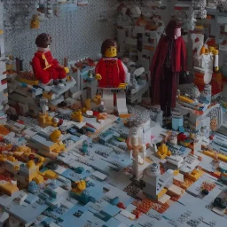 realistic photoshooting for a new balenciaga lookbook, set design made of lego blocks, in style of wes anderson, ultra high resolution, 8k