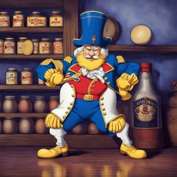 an old Captain Crunch standing in a Captain Morgan pose