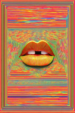 Lip Service; Lowbrow Surreal optical art piece featuring a vibrant color palette inspired by the works of Henri Matisse, depicting the appearance of one thing while radiating the opposite