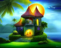 mystical house on a hot tropical island, fantasy art,