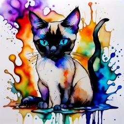 : Alcohol inks, inks on glass, splash art, watercolors. Essence of an [Siamese cats]. whimsical, unique.