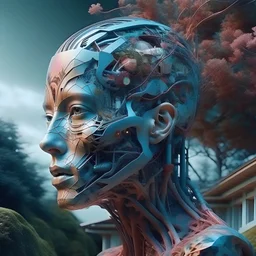 strange living , Revolutionary AI Art Generator: Transforming house into Visual Spectacles!" This description highlights the cutting-edge nature of using AI to create strange cover art, emphasizing the fusion of technology and creativity to produce captivating visual representations of music.