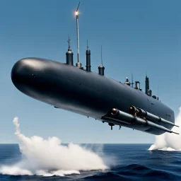 A high altitude submarine firing a torpedo.