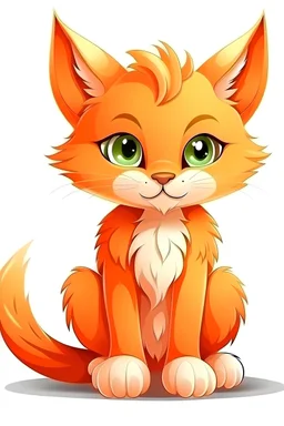 fantasy cartoon: cute orange baby lynx is sitting, white background