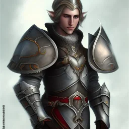 full portrait of a male elf fighter with full plate armor with helmet