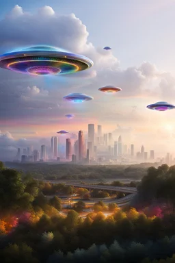 ufo rainbows, cité cristal très futuriste ultra moderne, ufos fleet, intergalactic