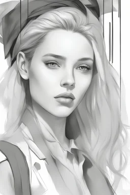 a drawing with the face of a girl, in the style of handsome, precise and sharp
