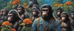 mugshot, Planet of the Apes, blue, large, floral designs, atmospheric, beautiful, China Doll,mugshot, Planet of the Vulcans, multicolored, large, floral designs, atmospheric, beautiful, oil painting by Frank Frazetta, 4k UHD, Photorealistic, professional quality