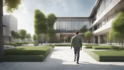 there is a man walking down the sidewalk in front of a building, architectural visualisation, detail render, photographic render, architecture render, architectural render, architecture visualisation, artist's impression, artists impression, 3 d finalrender, 3d finalrender, conceptual rendering, artist impression, green terrace, digital render, detailed render, final render, low angle dimetric rendering