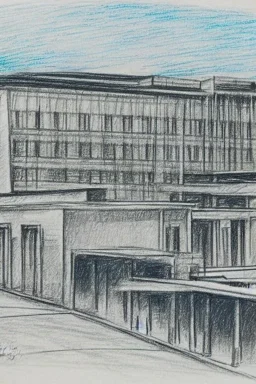 Pencil sketch of Egyptian Hospital, 1990 , It's raining hard, night , houses on the side ، on lined paper