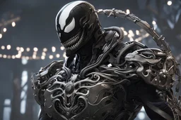 Venom machine in nier automata artstyle, halloween them, winter, close picture, fantasy world, intricate details, highly detailed, high details, detailed portrait, masterpiece,ultra detailed, ultra quality