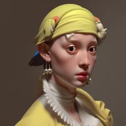 A parrot with a pearl earring, Vermeer style, 12K, high quality, HD, octane render