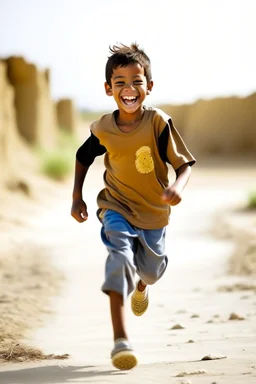 Portrait of libyan boy running barefoot and smiling