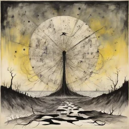 text "VOIVOD" Album cover for text "THE OUTER LIMITS", by Sam Toft and Stephen Gammell, surreal abstract composition, silkscreened mind-bending illustration, dramatic album art, muted colors, text!!, by Denis Farkas