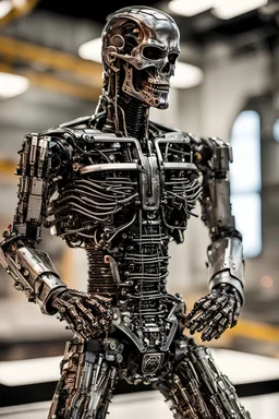 Real photo of terminator t800 made out of transparent epoxy