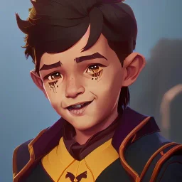 Portrait of a little handsome warlock kid smiling by Nick Harris