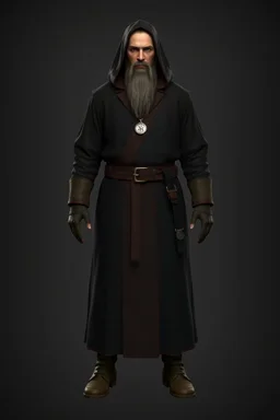 russian monk for a horror , 3d model for a videogame, template, full-length, front face, model, 3d