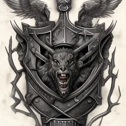 coat of arms of a dark city of blacksmith vampires with tatoos, very detailed