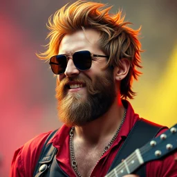 short haired bearded rockstar human bard 80s fantasy