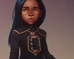 Portrait of a 9 year old cute black toddler witch with busy black hair by Nick Harris