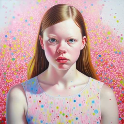 Pointillism painting of Mia goth, Cotton candy dress,rosy cheeks