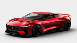 “Design a sleek, modern Chinese muscle car with a bold, aggressive stance. The car should feature a dark metallic red exterior with sharp, angular lines and a low, wide body. Equip it with prominent air vents, a black grille, and sporty alloy wheels. Add distinctive LED headlights and a rear spoiler. The interior should have high-tech digital displays, leather seats with red stitching, and a driver-focused cockpit. Emphasize a blend of traditional Chinese elements with cutting-edge design.”