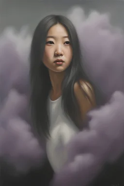 Portrait of Kim Chee - oil painting by Walt Err - fog, mist, clouds and purple rain