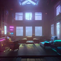 cyberpunk slums houses scifi living room interior