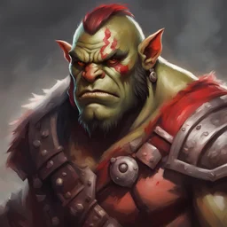 dnd, portrait of orc barbarian with red skin color