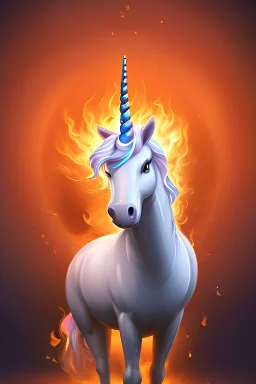 Unicorn made of fire rearing up with a crown above it's head.