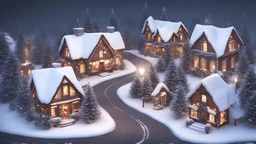 christmas town decorations and snow nice detailed in 8k resolution