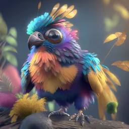 cute bird creature,colorful feathers, unreal engine 5, 8k resolution, photorealistic, ultra detailed