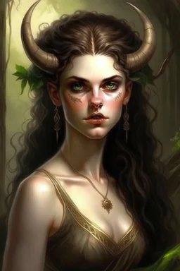 pretty girl, aged 19, brunette, faun, satyr, fantasy, attractive, medieval