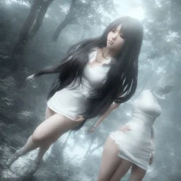 hitomi tanaka, full body, dress white, long black hair, realistic, intriacte detail, sci-fi fantasy style, volumetric lighting, particales,highly detailed,cinamatic, deep colours,8k