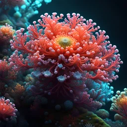 coral, single object, fractal, covered with ancient flowers, scientific illustration, neon, ultra realistic, artstation: award-winning: professional portrait: atmospheric: commanding: fantastical: clarity: 16k: ultra quality: striking: brilliance: stunning colors: masterfully crafted.